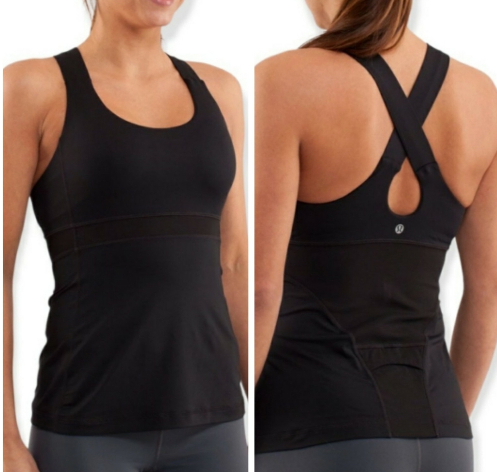 Lululemon Criss‎ Cross Black Mesh Pocket Tank.